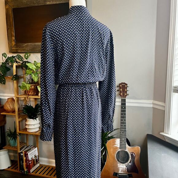 Vintage 90s Navy Long Sleeve Button Front Silk Dress Size 6 Small - Picture 5 of 8